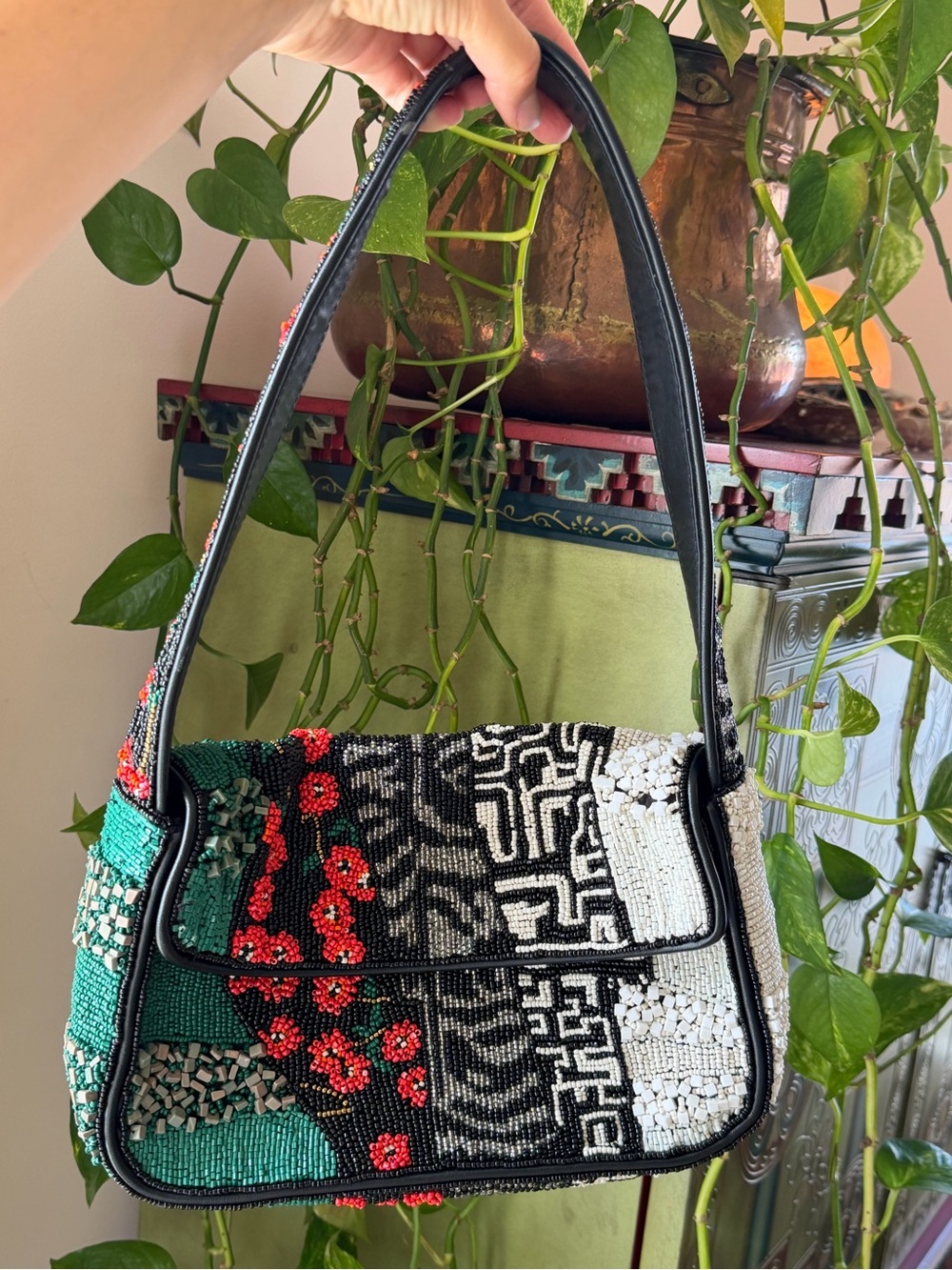 Staud Multi-Pattern Beaded Shoulder Bag